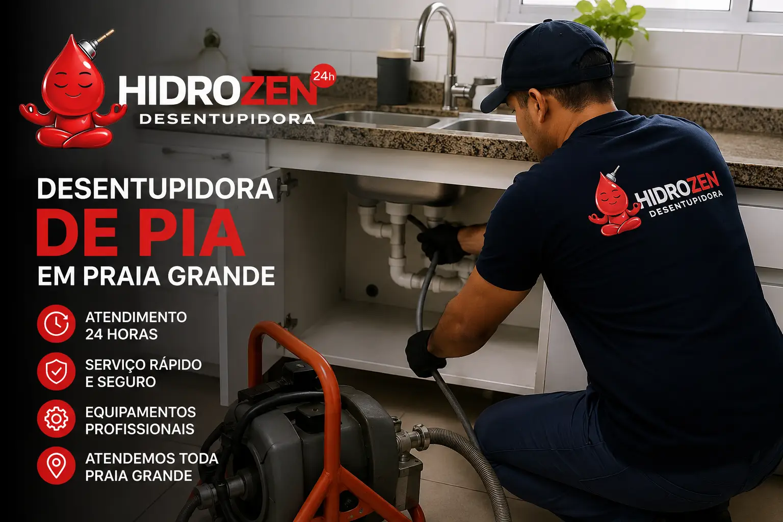 Desentupimento de pia residencial e comercial
